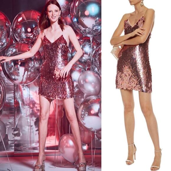 Alice + Olivia - Contessa Embellished V Neck Dress in Iridescent Pink Size S - Picture 1 of 15